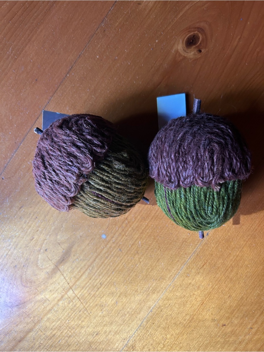 Brown and Green Yarn Acorn Pair